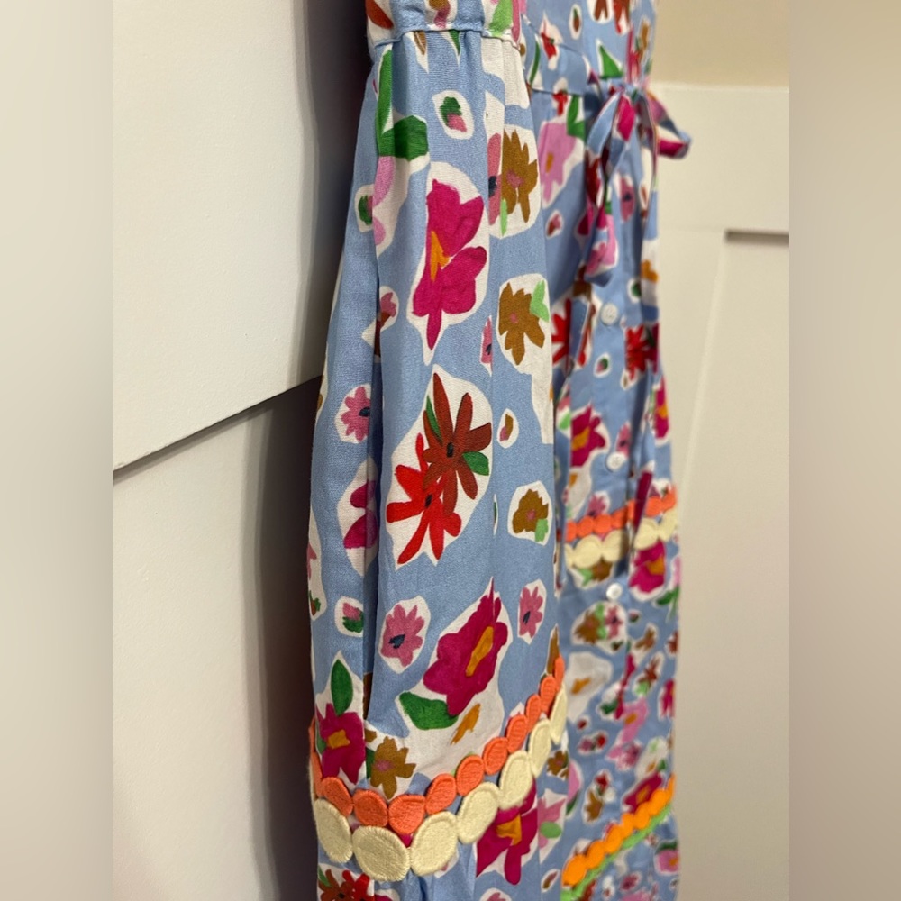 CeliaB Blue Floral Tiered Midi Dress with Multicolor Trim - Picture 6 of 7